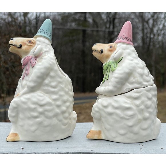 Pair of Vintage Tom Hatton Figural Ceramic Sugar & Creamer Set Sheep Lambs Cute! - Picture 11 of 16